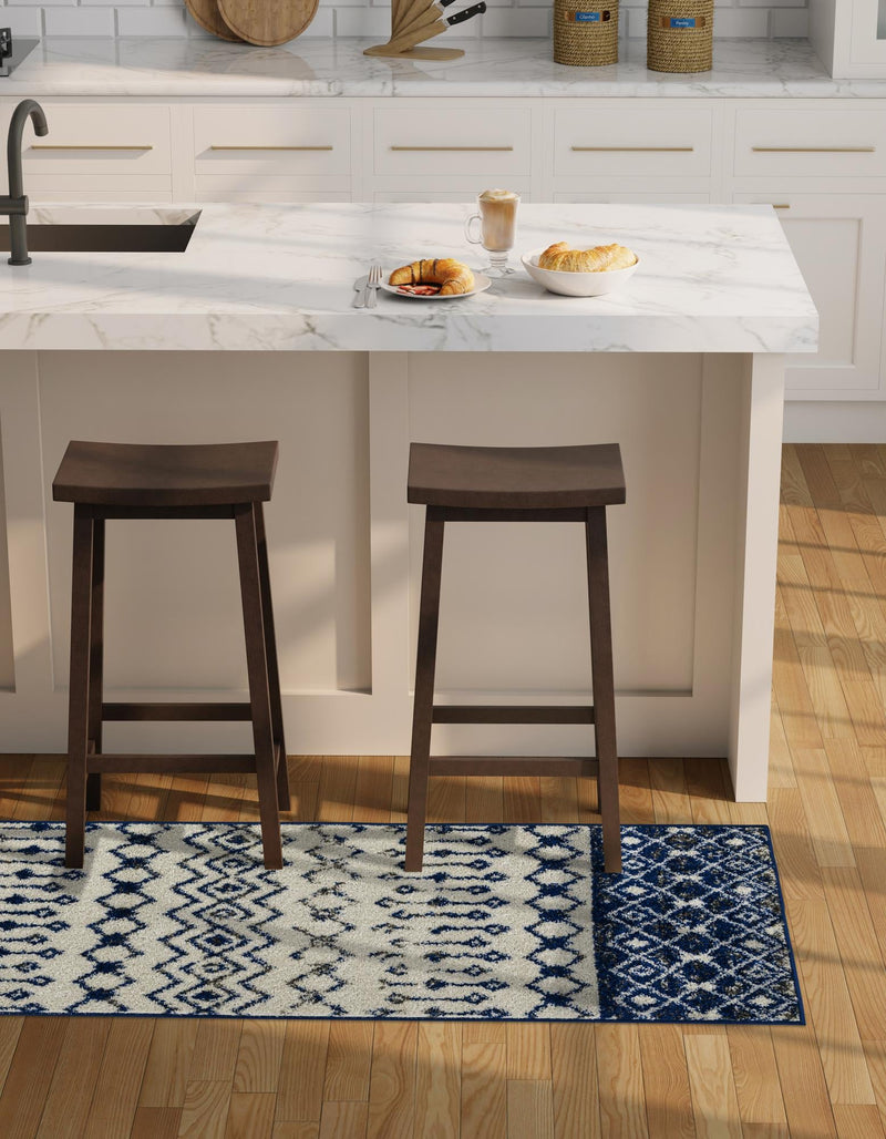 Mediterranean Lattice Collection Area Rug - Casablanca (Ivory Navy Blue) Runner Ivory Navy Blue lifestyle 37