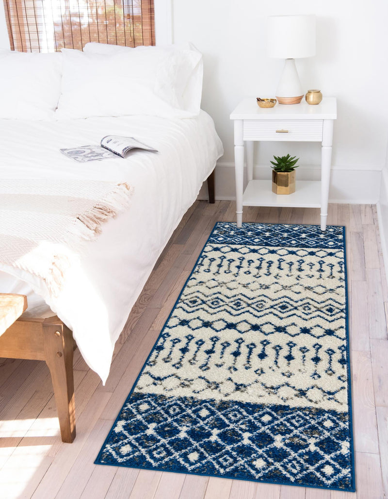 Mediterranean Lattice Collection Area Rug - Casablanca (Ivory Navy Blue) Runner Ivory Navy Blue lifestyle 39
