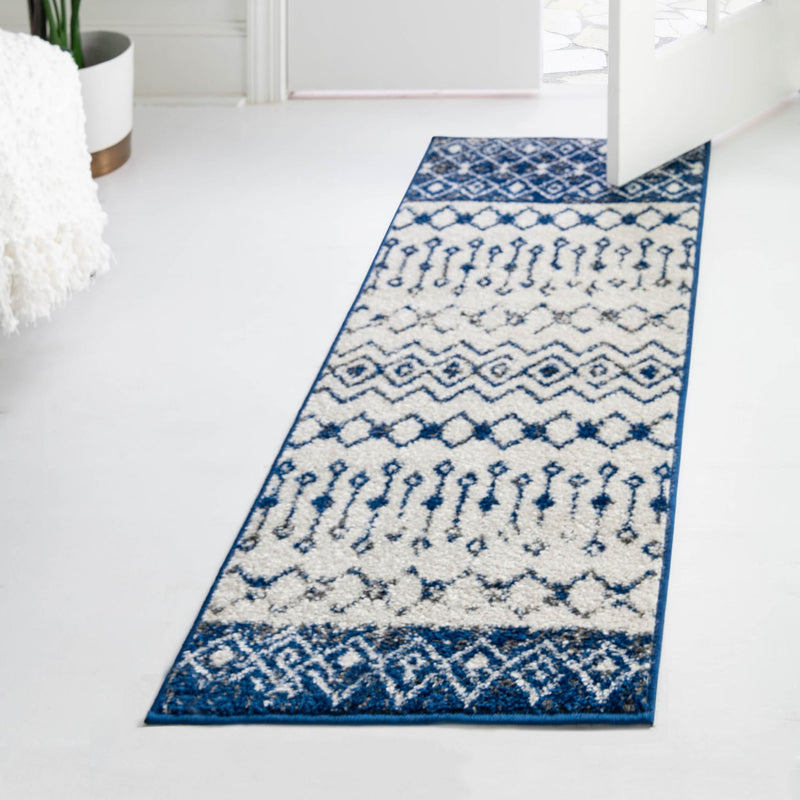 Mediterranean Lattice Collection Area Rug - Casablanca (Ivory Navy Blue) Runner Ivory Navy Blue lifestyle 14