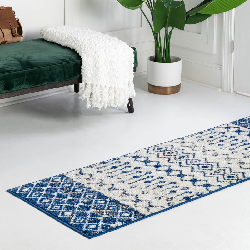 Mediterranean Lattice Collection Area Rug - Casablanca (Ivory Navy Blue) Runner Ivory Navy Blue lifestyle 16
