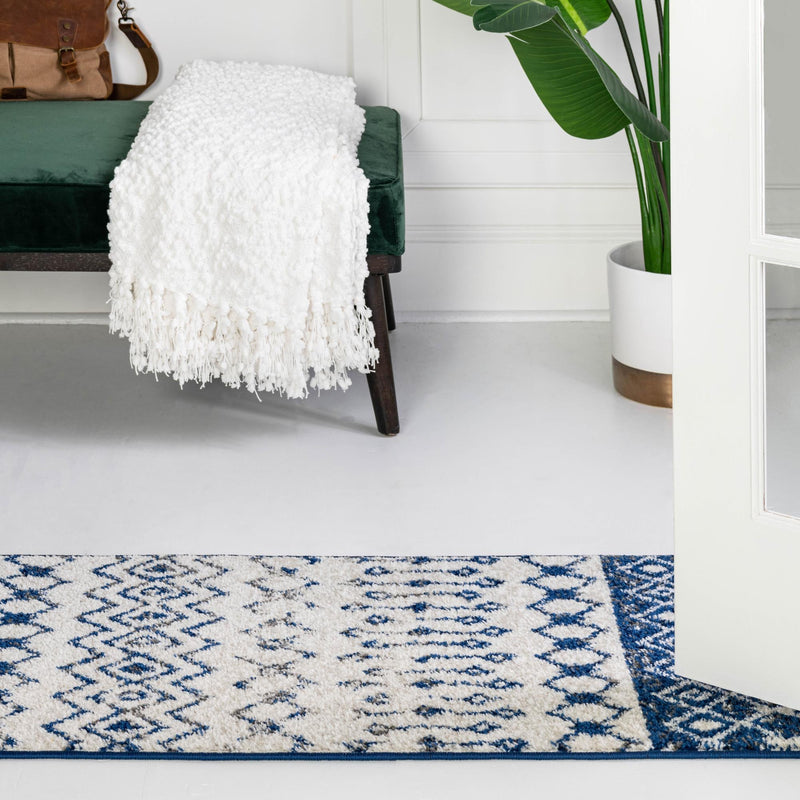 Mediterranean Lattice Collection Area Rug - Casablanca (Ivory Navy Blue) Runner Ivory Navy Blue lifestyle 18