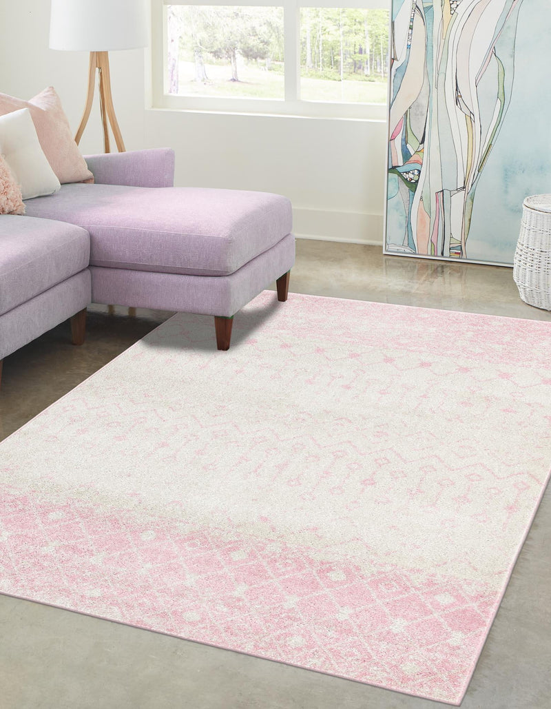 Mediterranean Lattice Collection Area Rug - Casablanca (Ivory and Pink) Rectangle Ivory and Pink lifestyle 0