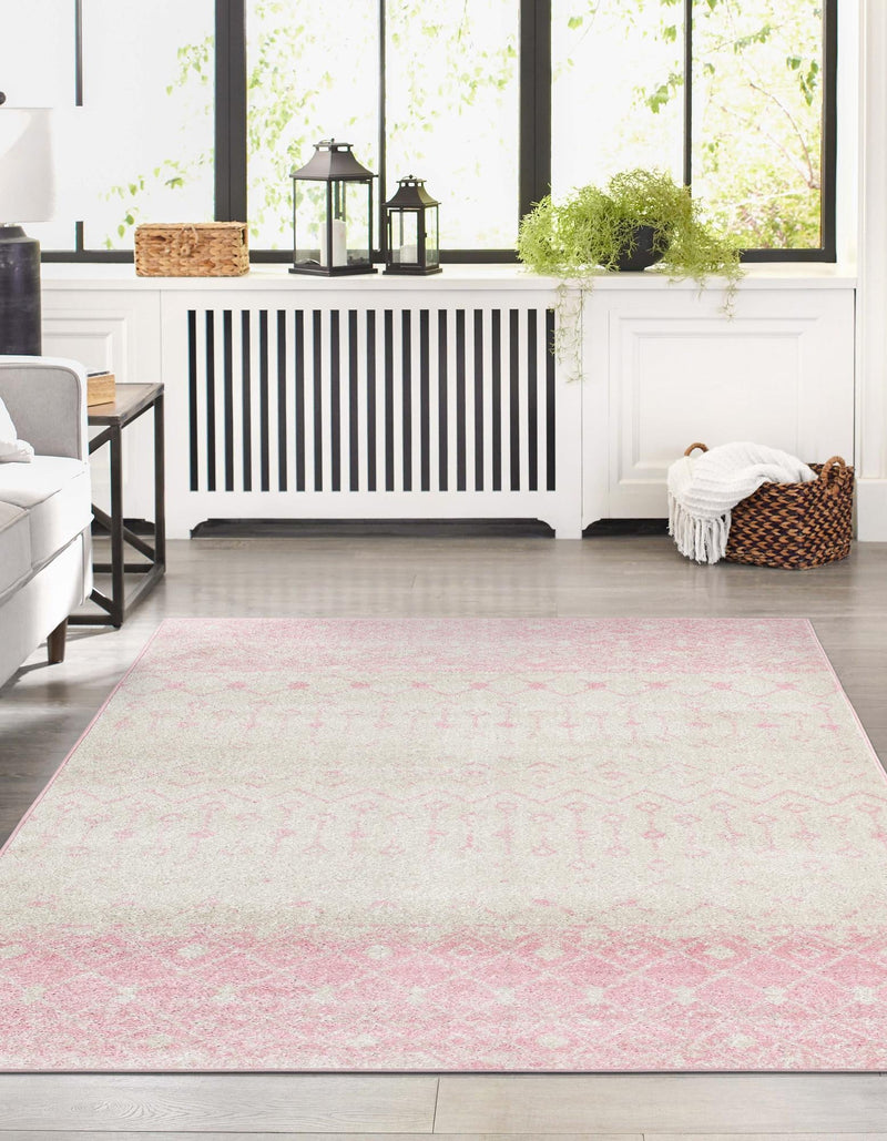 Mediterranean Lattice Collection Area Rug - Casablanca (Ivory and Pink) Rectangle Ivory and Pink lifestyle 5