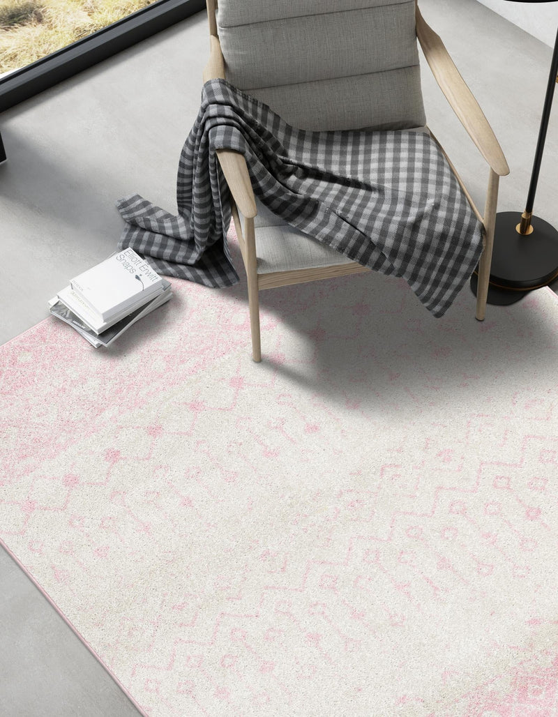 Mediterranean Lattice Collection Area Rug - Casablanca (Ivory and Pink) Rectangle Ivory and Pink lifestyle 6