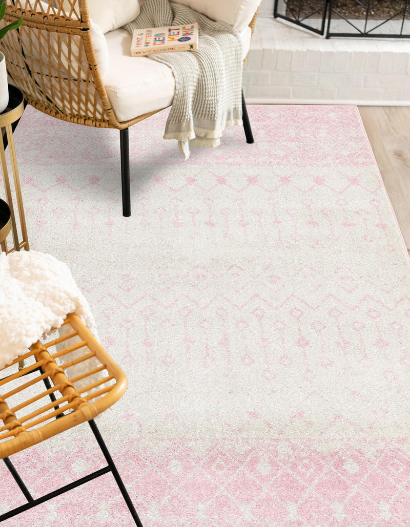 Mediterranean Lattice Collection Area Rug - Casablanca (Ivory and Pink) Rectangle Ivory and Pink lifestyle 12