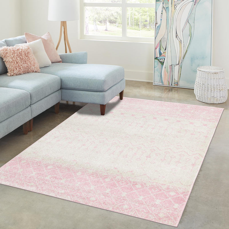 Mediterranean Lattice Collection Area Rug - Casablanca (Ivory and Pink) Rectangle Ivory and Pink lifestyle 23