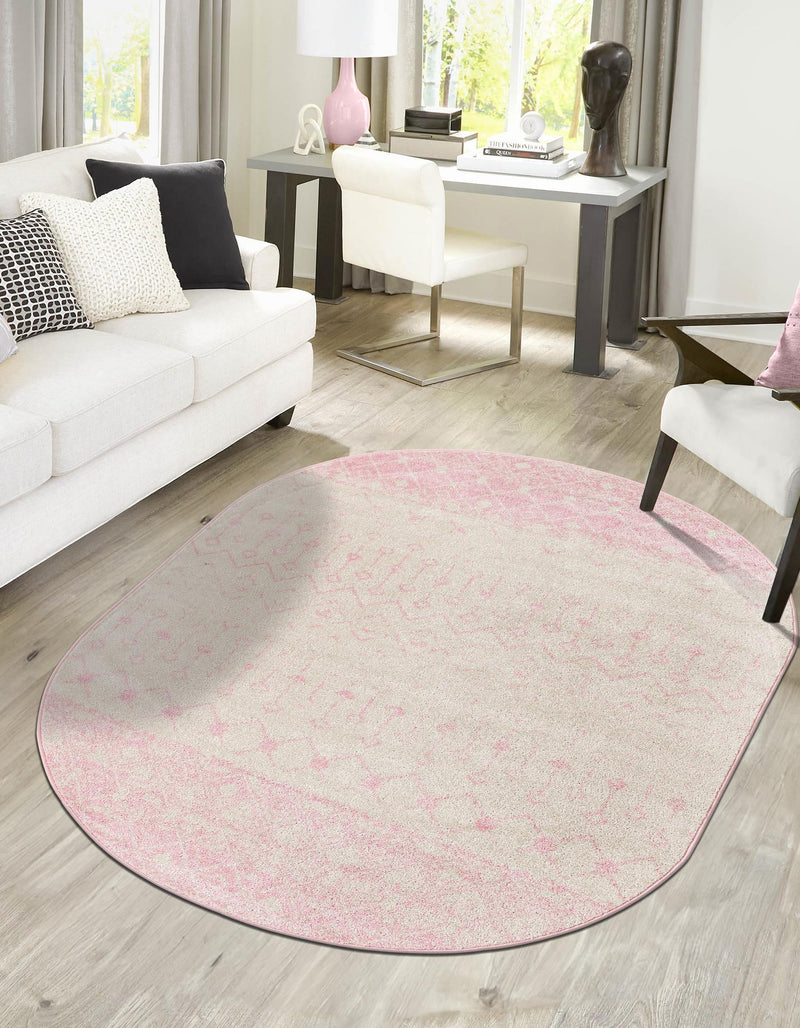 Mediterranean Lattice Collection Area Rug - Casablanca (Ivory and Pink) Oval Ivory and Pink lifestyle 0