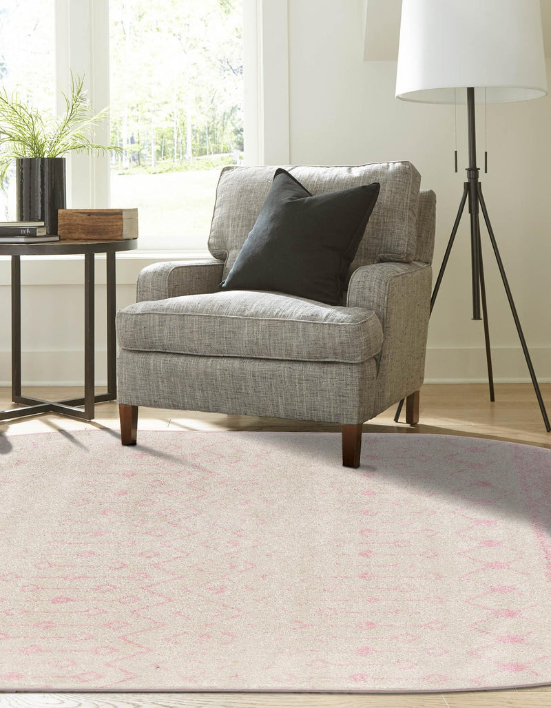 Mediterranean Lattice Collection Area Rug - Casablanca (Ivory and Pink) Oval Ivory and Pink lifestyle 3