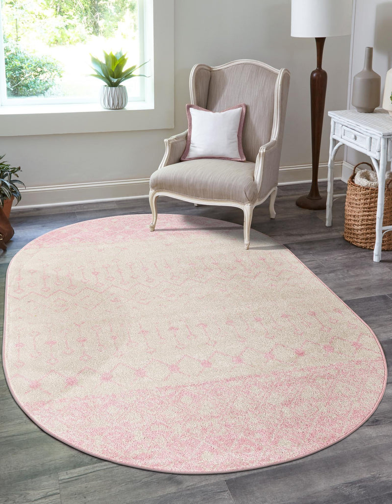 Mediterranean Lattice Collection Area Rug - Casablanca (Ivory and Pink) Oval Ivory and Pink lifestyle 5