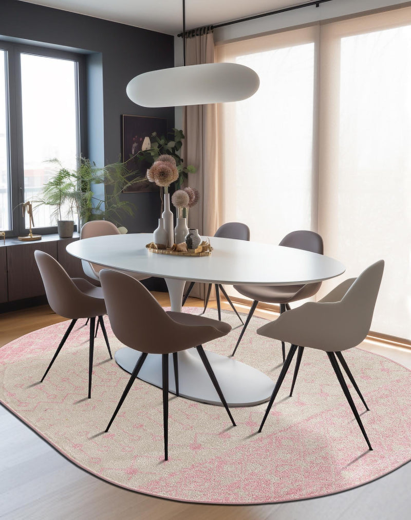 Mediterranean Lattice Collection Area Rug - Casablanca (Ivory and Pink) Oval Ivory and Pink lifestyle 7