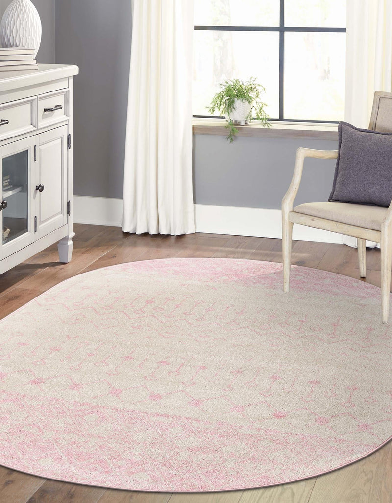 Mediterranean Lattice Collection Area Rug - Casablanca (Ivory and Pink) Oval Ivory and Pink lifestyle 8