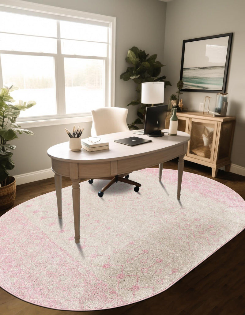Mediterranean Lattice Collection Area Rug - Casablanca (Ivory and Pink) Oval Ivory and Pink lifestyle 9