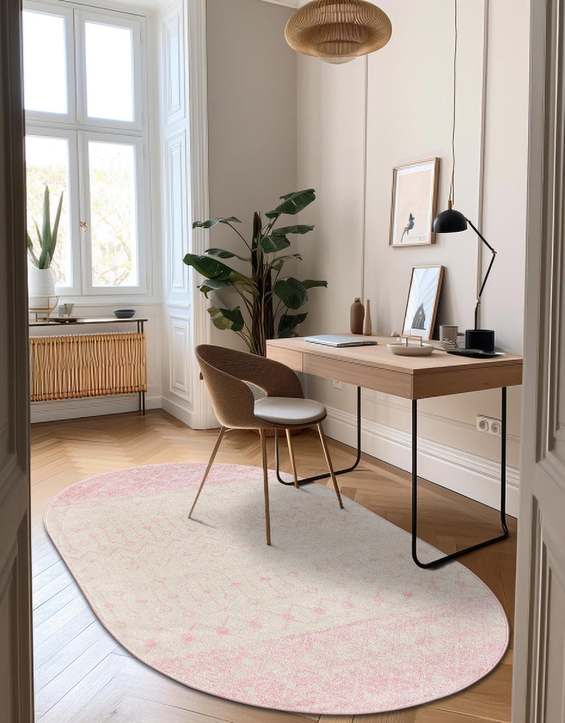 Mediterranean Lattice Collection Area Rug - Casablanca (Ivory and Pink) Oval Ivory and Pink lifestyle 10