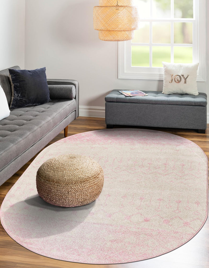 Mediterranean Lattice Collection Area Rug - Casablanca (Ivory and Pink) Oval Ivory and Pink lifestyle 12