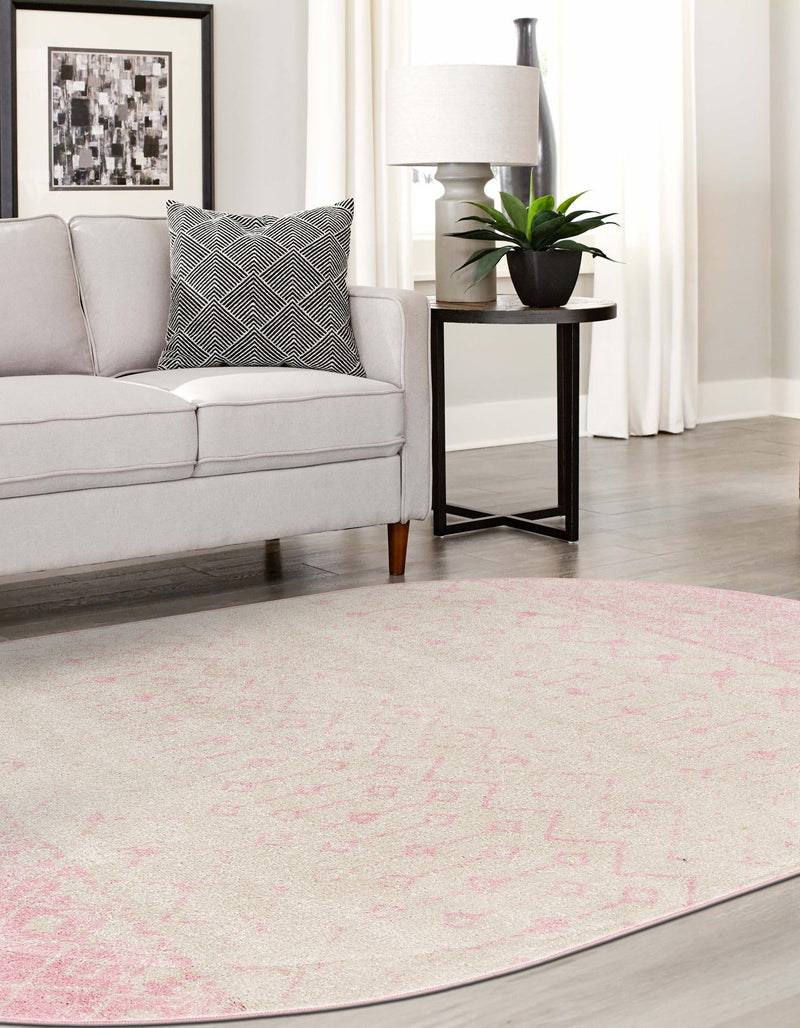 Mediterranean Lattice Collection Area Rug - Casablanca (Ivory and Pink) Oval Ivory and Pink lifestyle 13