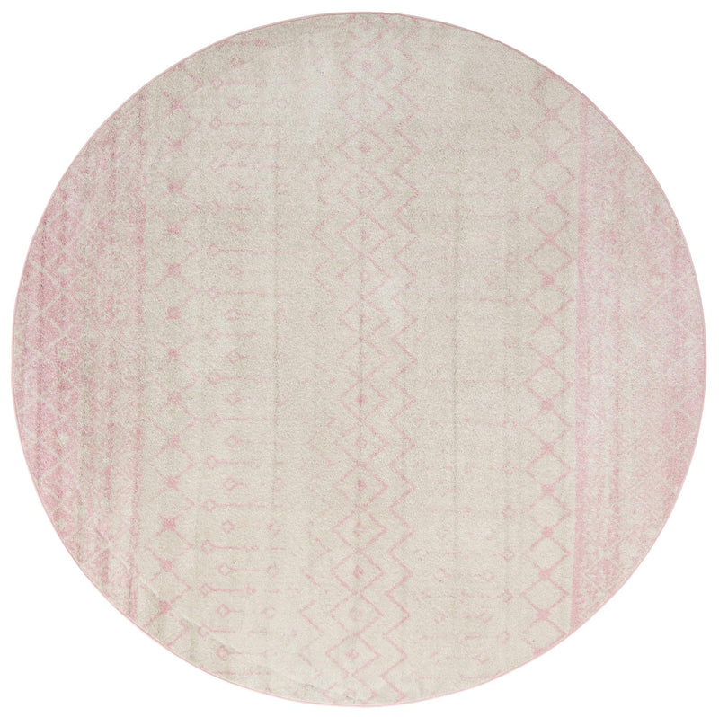 Mediterranean Lattice Collection Area Rug - Casablanca (Ivory and Pink) Round Ivory and Pink Main
