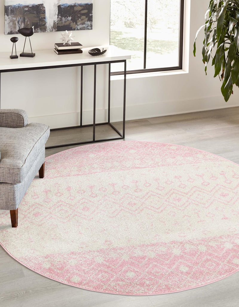 Mediterranean Lattice Collection Area Rug - Casablanca (Ivory and Pink) Round Ivory and Pink lifestyle 0