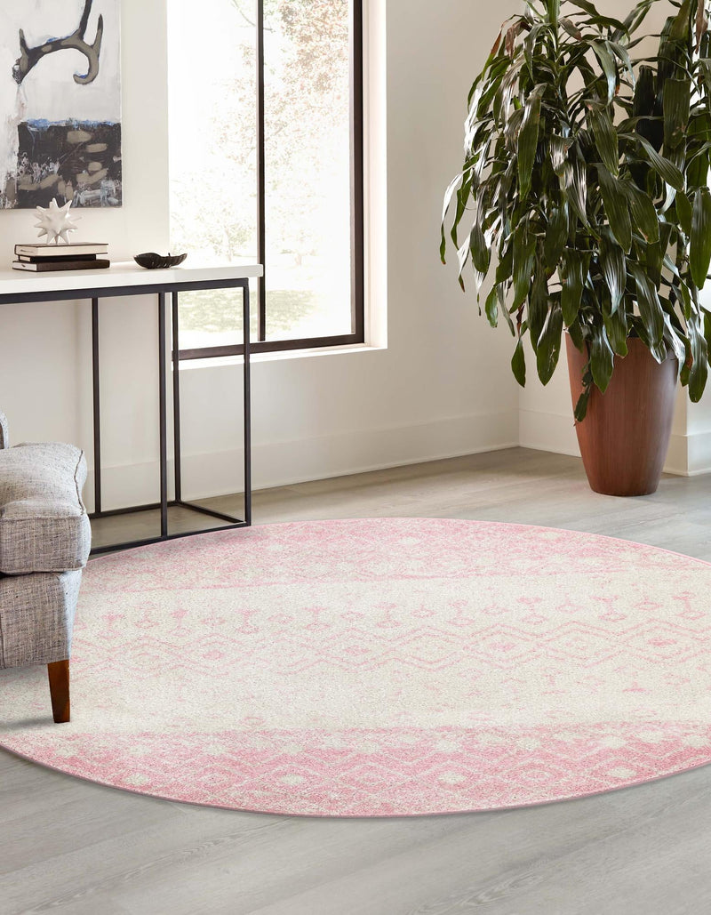 Mediterranean Lattice Collection Area Rug - Casablanca (Ivory and Pink) Round Ivory and Pink lifestyle 2