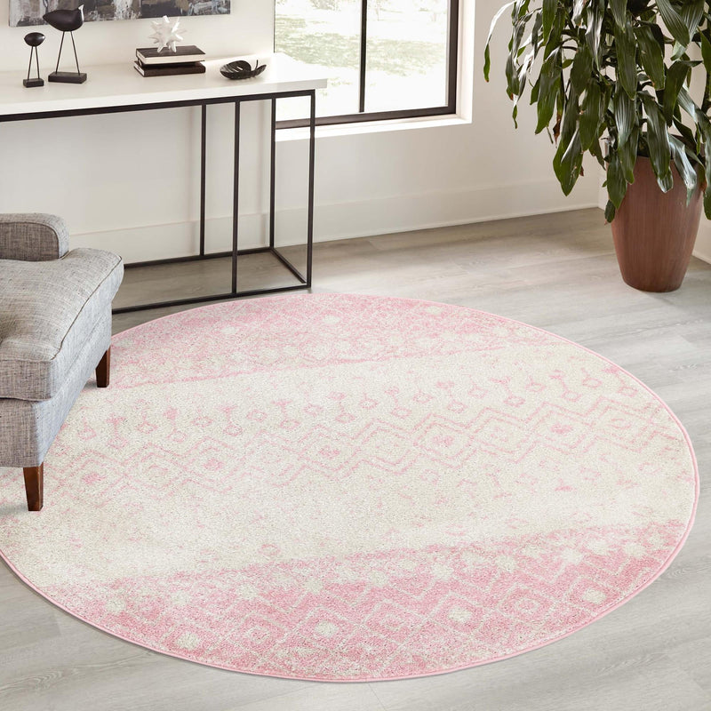 Mediterranean Lattice Collection Area Rug - Casablanca (Ivory and Pink) Round Ivory and Pink lifestyle 16