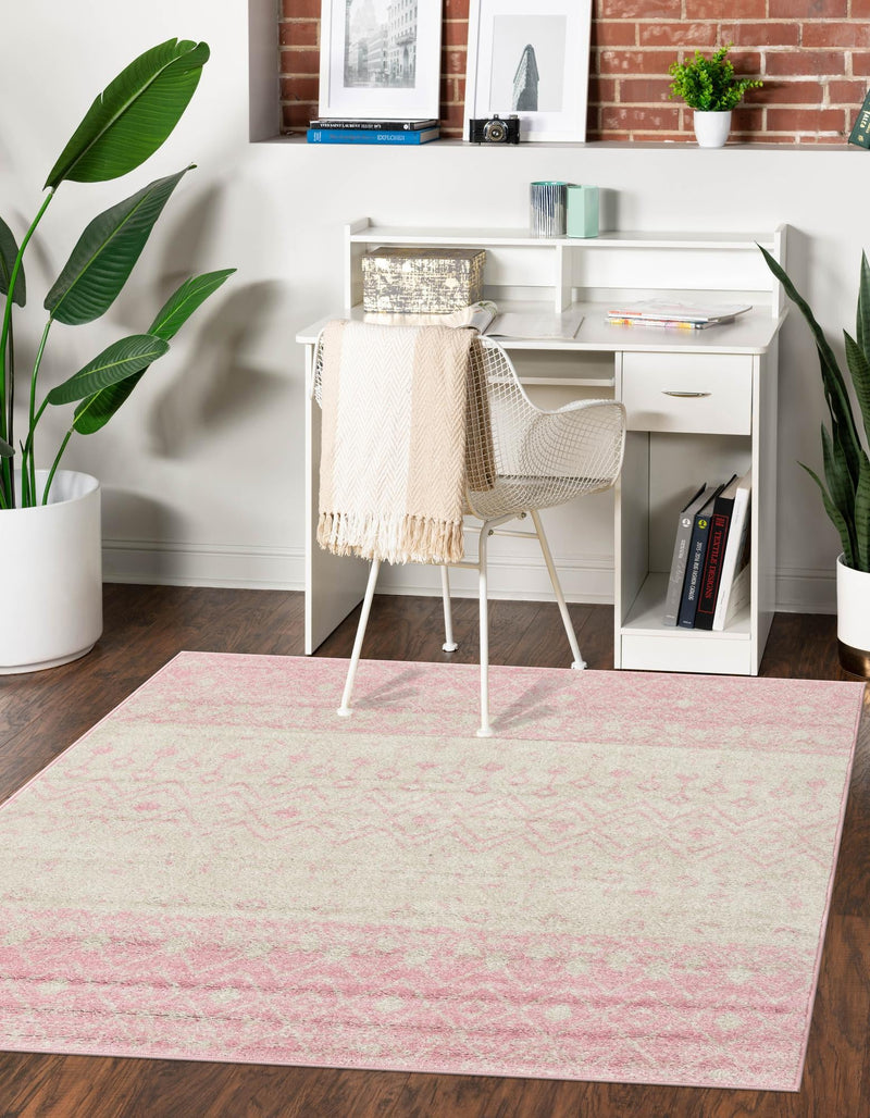 Mediterranean Lattice Collection Area Rug - Casablanca (Ivory and Pink) Square Ivory and Pink lifestyle 0