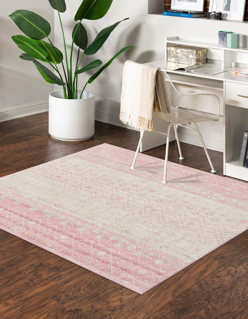 Mediterranean Lattice Collection Area Rug - Casablanca (Ivory and Pink) Square Ivory and Pink lifestyle 2