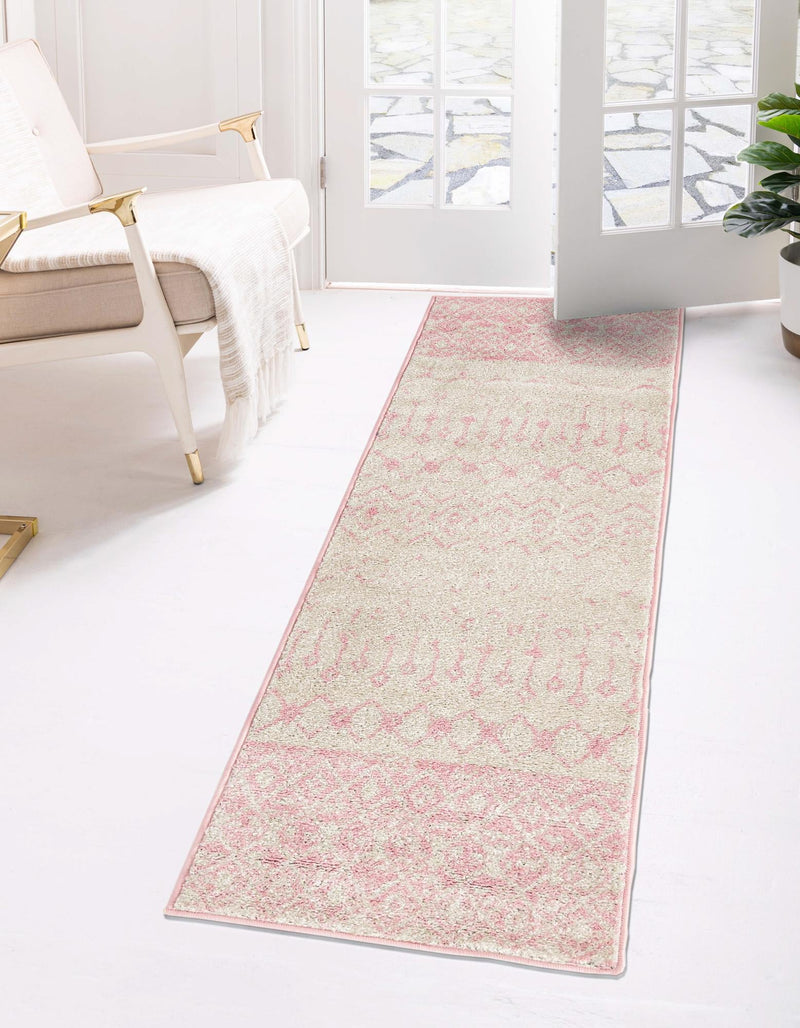 Mediterranean Lattice Collection Area Rug - Casablanca (Ivory and Pink) Runner Ivory and Pink lifestyle 0
