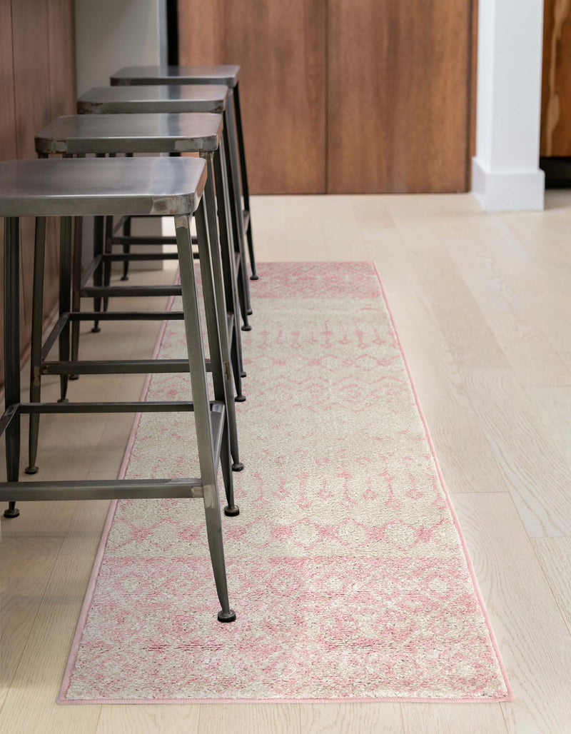 Mediterranean Lattice Collection Area Rug - Casablanca (Ivory and Pink) Runner Ivory and Pink lifestyle 36