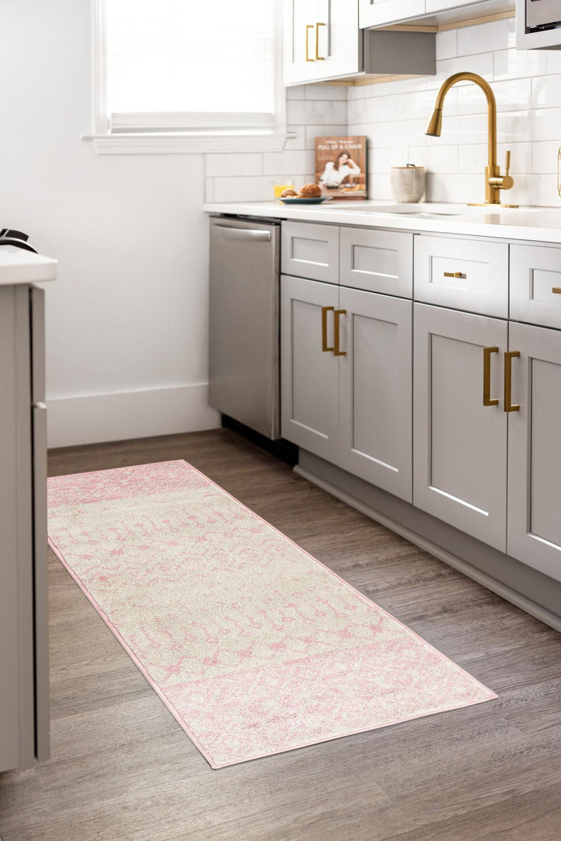 Mediterranean Lattice Collection Area Rug - Casablanca (Ivory and Pink) Runner Ivory and Pink lifestyle 38