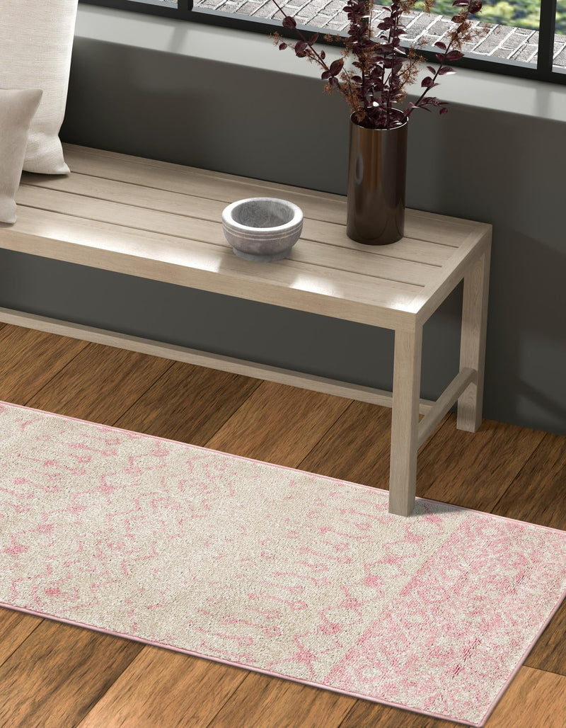 Mediterranean Lattice Collection Area Rug - Casablanca (Ivory and Pink) Runner Ivory and Pink lifestyle 44