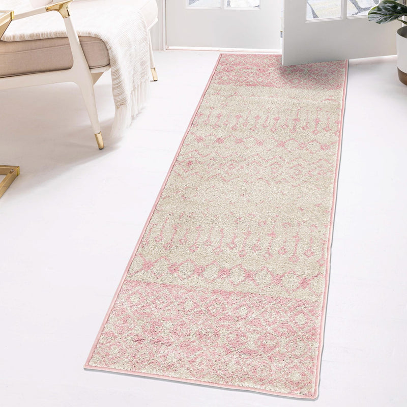 Mediterranean Lattice Collection Area Rug - Casablanca (Ivory and Pink) Runner Ivory and Pink lifestyle 13