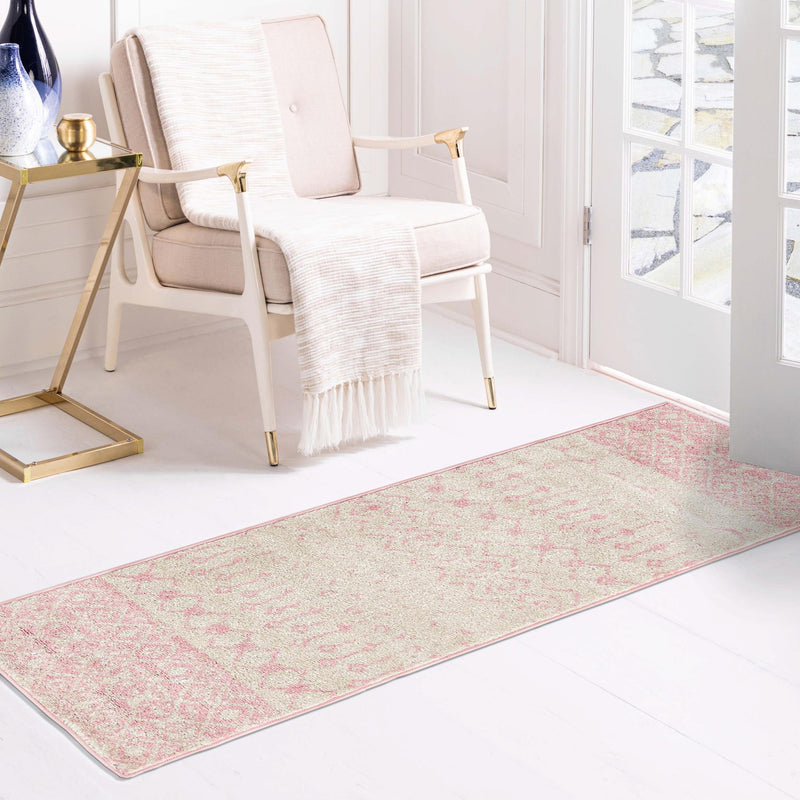 Mediterranean Lattice Collection Area Rug - Casablanca (Ivory and Pink) Runner Ivory and Pink lifestyle 14