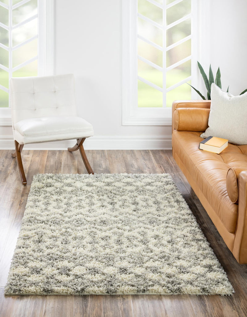 Berber Lattice Shag Collection Area Rug - Atlas (Ivory) Rectangle Ivory lifestyle 0