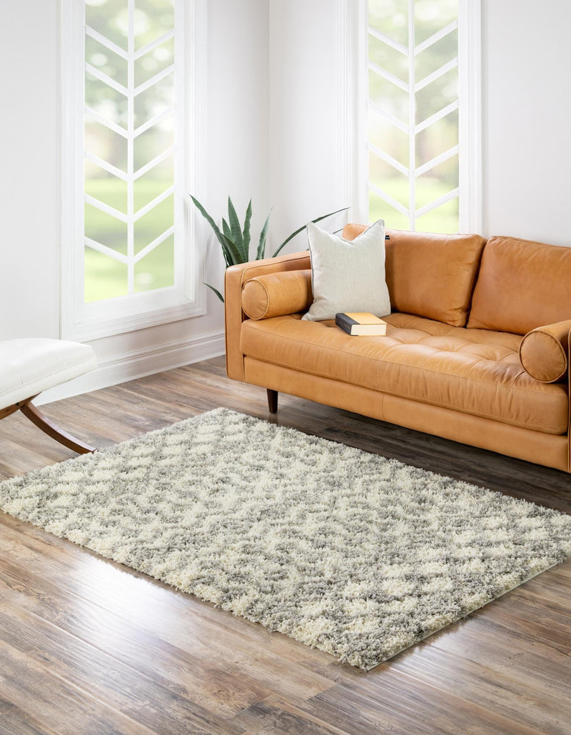 Berber Lattice Shag Collection Area Rug - Atlas (Ivory) Rectangle Ivory lifestyle 2