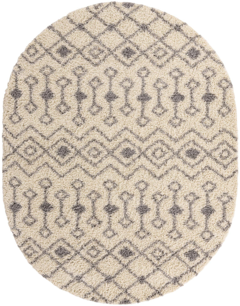 Berber Lattice Shag Collection Area Rug - Atlas (Ivory) Oval Ivory Main