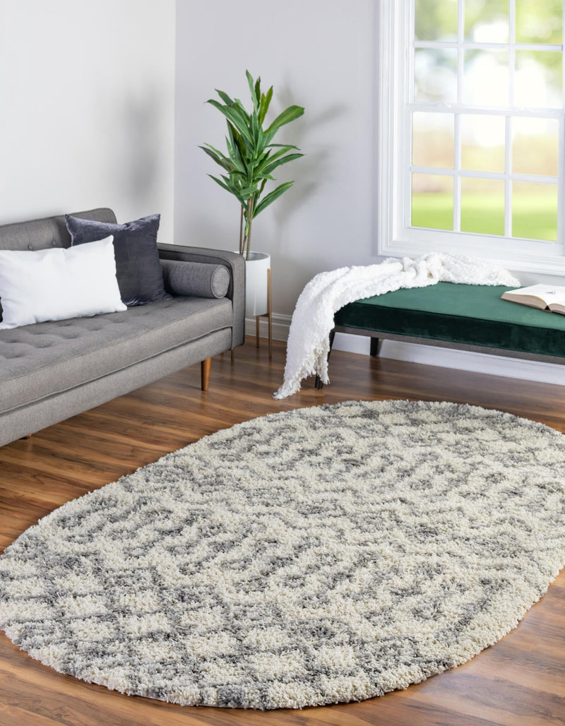 Berber Lattice Shag Collection Area Rug - Atlas (Ivory) Oval Ivory lifestyle 0