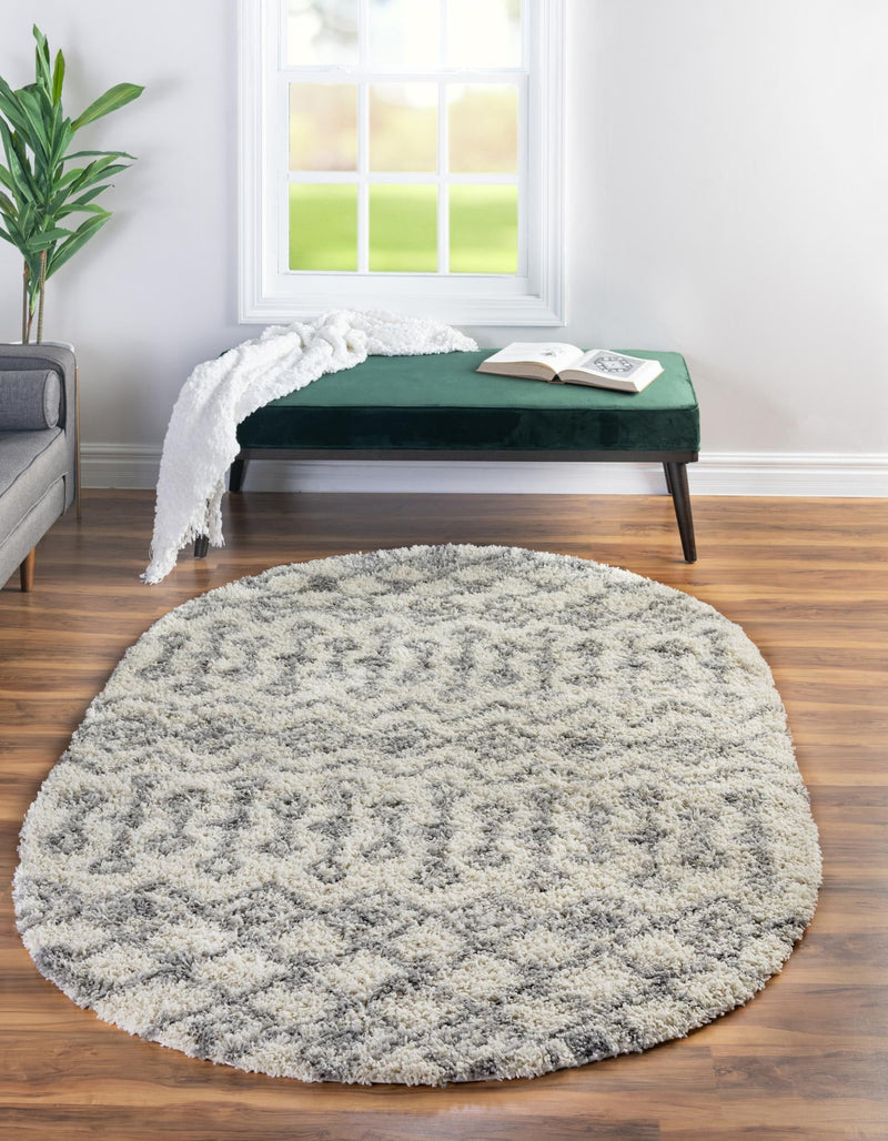 Berber Lattice Shag Collection Area Rug - Atlas (Ivory) Oval Ivory lifestyle 2