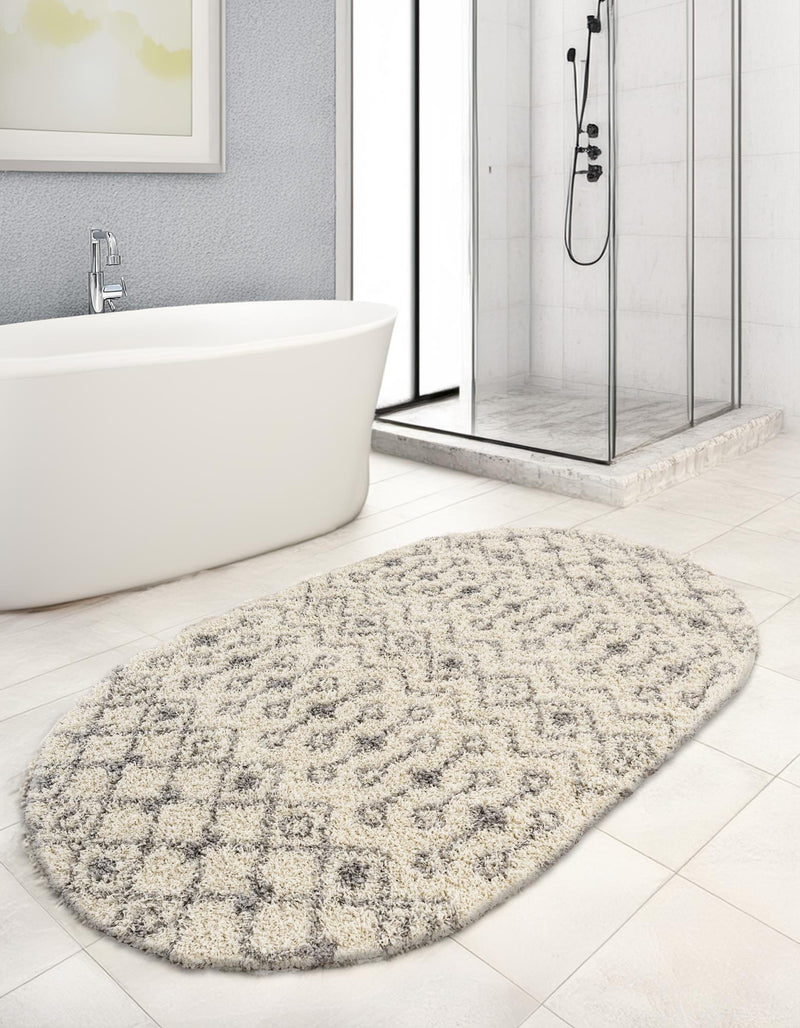 Berber Lattice Shag Collection Area Rug - Atlas (Ivory) Oval Ivory lifestyle 22