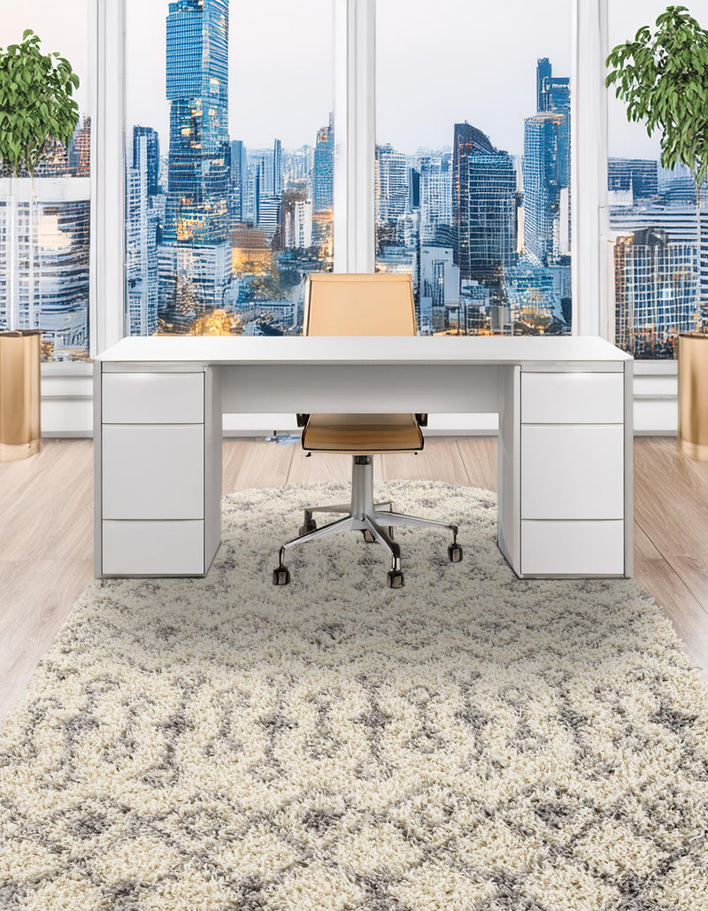 Berber Lattice Shag Collection Area Rug - Atlas (Ivory) Oval Ivory lifestyle 25