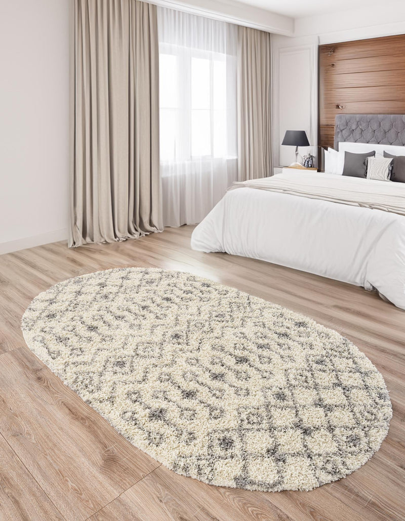 Berber Lattice Shag Collection Area Rug - Atlas (Ivory) Oval Ivory lifestyle 28