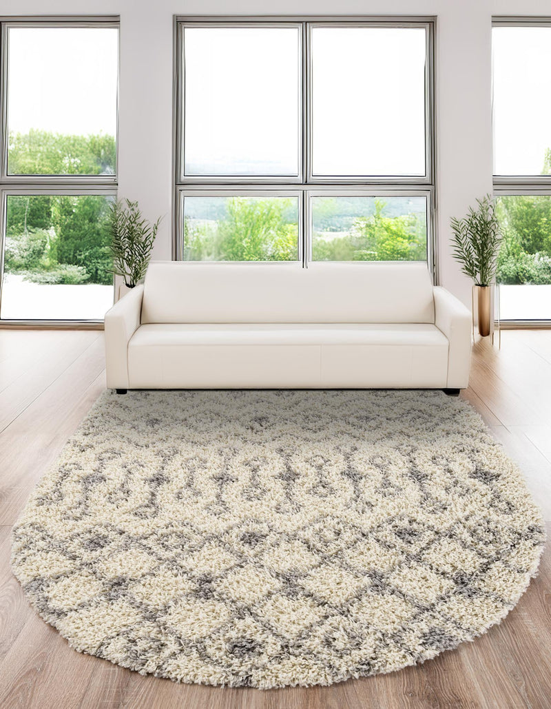 Berber Lattice Shag Collection Area Rug - Atlas (Ivory) Oval Ivory lifestyle 31