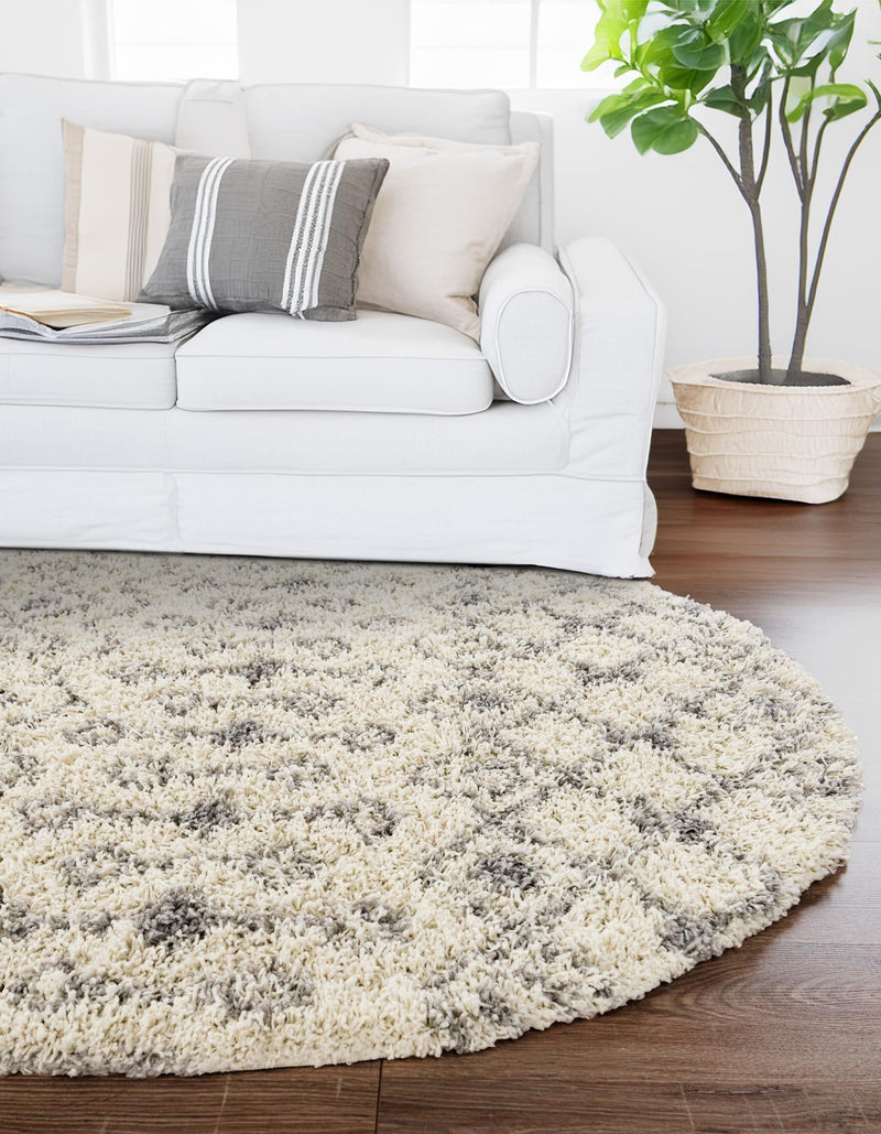Berber Lattice Shag Collection Area Rug - Atlas (Ivory) Oval Ivory lifestyle 40