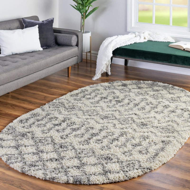 Berber Lattice Shag Collection Area Rug - Atlas (Ivory) Oval Ivory lifestyle 13
