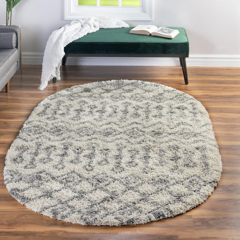 Berber Lattice Shag Collection Area Rug - Atlas (Ivory) Oval Ivory lifestyle 14