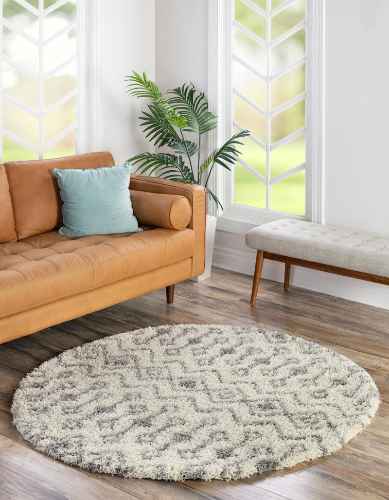Berber Lattice Shag Collection Area Rug - Atlas (Ivory) Round Ivory lifestyle 0
