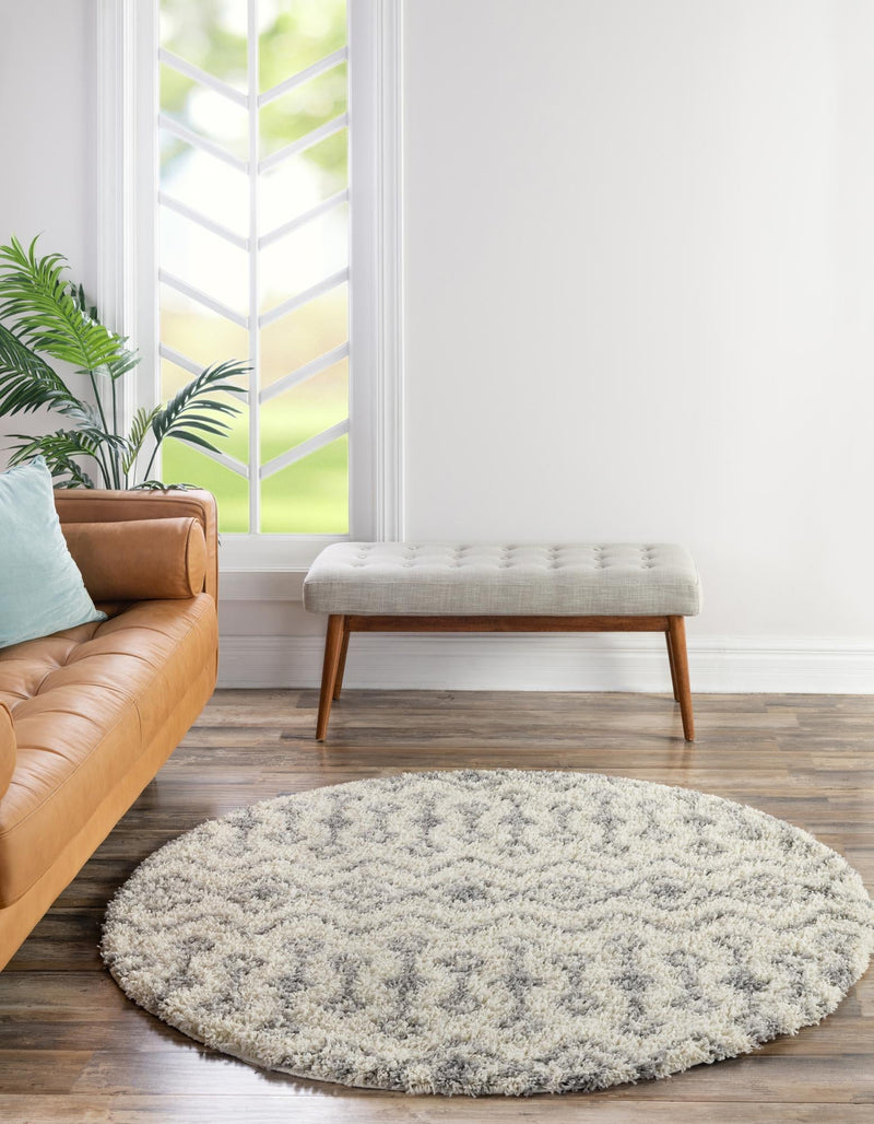 Berber Lattice Shag Collection Area Rug - Atlas (Ivory) Round Ivory lifestyle 2