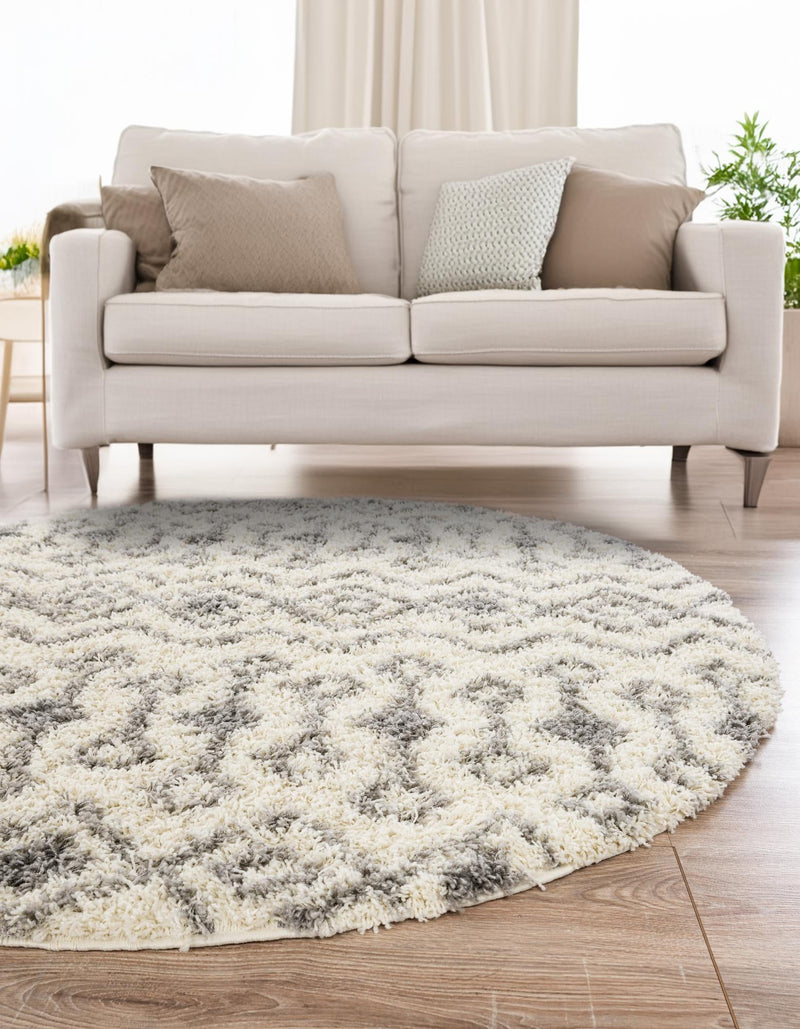 Berber Lattice Shag Collection Area Rug - Atlas (Ivory) Round Ivory lifestyle 20