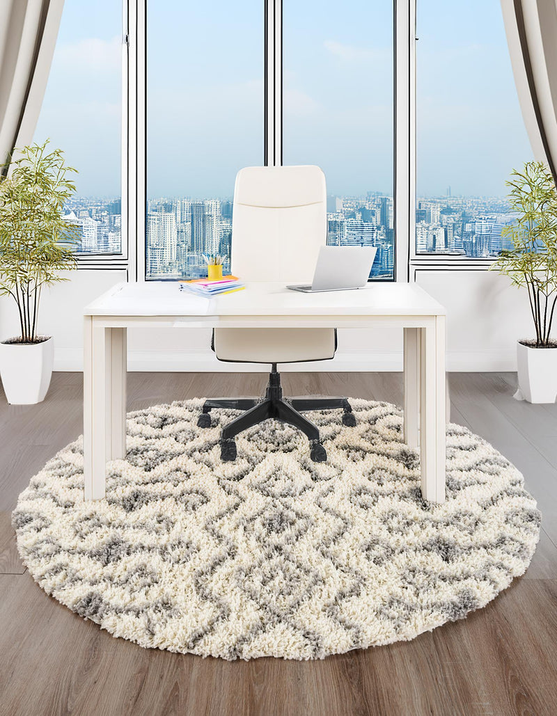 Berber Lattice Shag Collection Area Rug - Atlas (Ivory) Round Ivory lifestyle 23