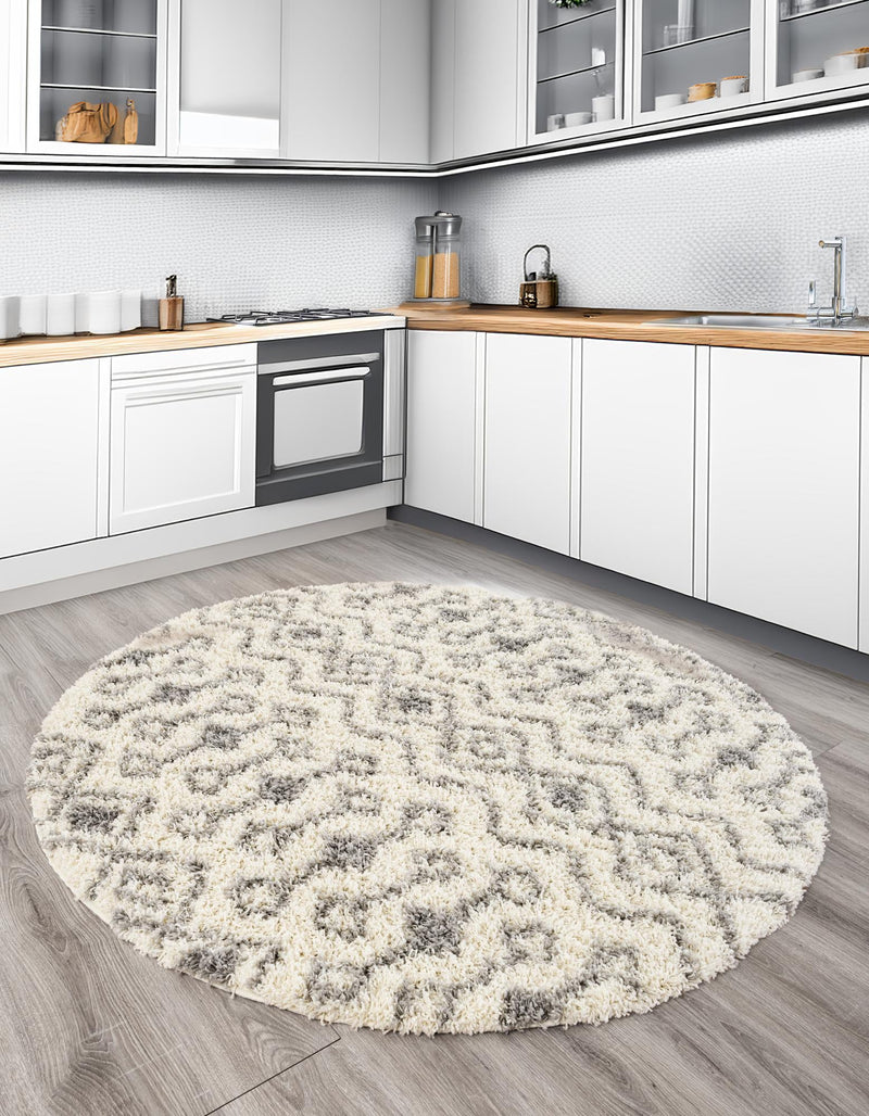 Berber Lattice Shag Collection Area Rug - Atlas (Ivory) Round Ivory lifestyle 26