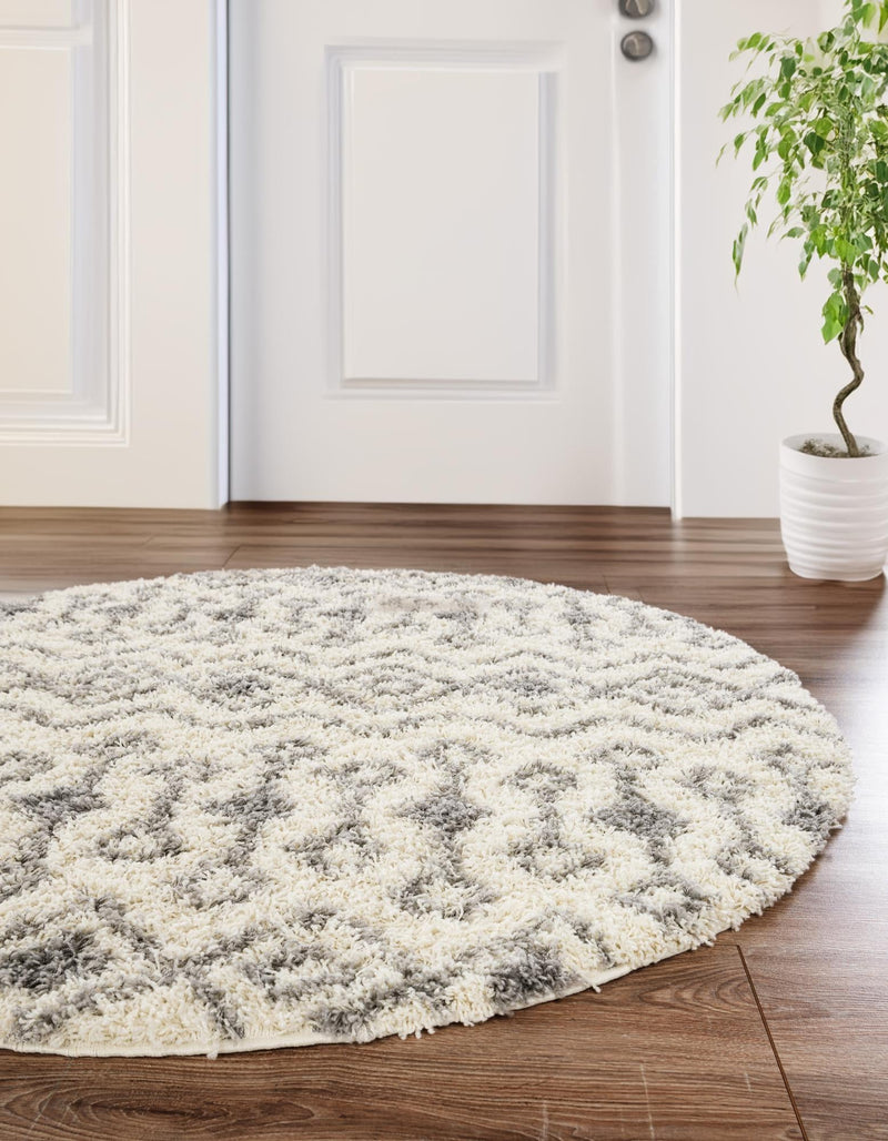 Berber Lattice Shag Collection Area Rug - Atlas (Ivory) Round Ivory lifestyle 38