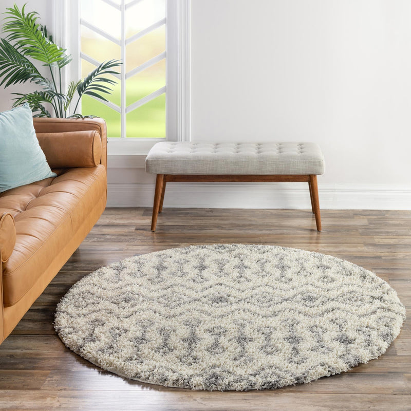 Berber Lattice Shag Collection Area Rug - Atlas (Ivory) Round Ivory lifestyle 14